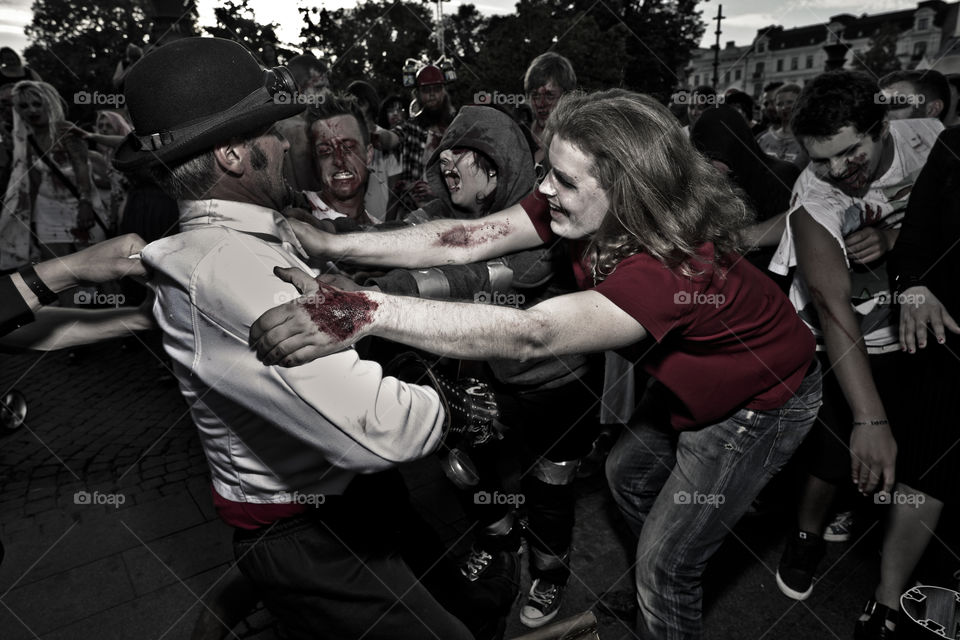 Zombie walk in Sweden. The undead took over the town of Malmö.