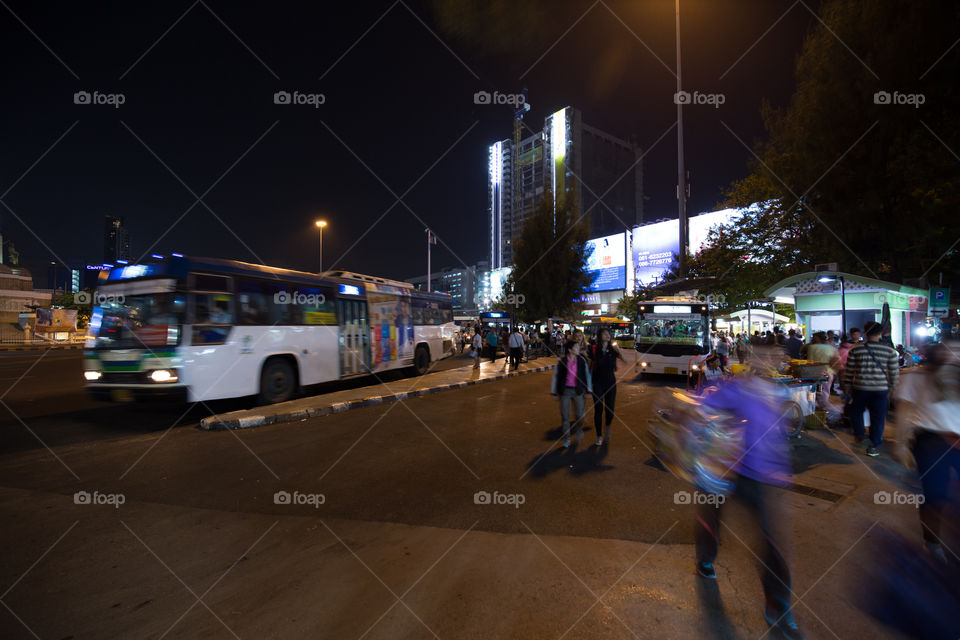 Bus stop at night