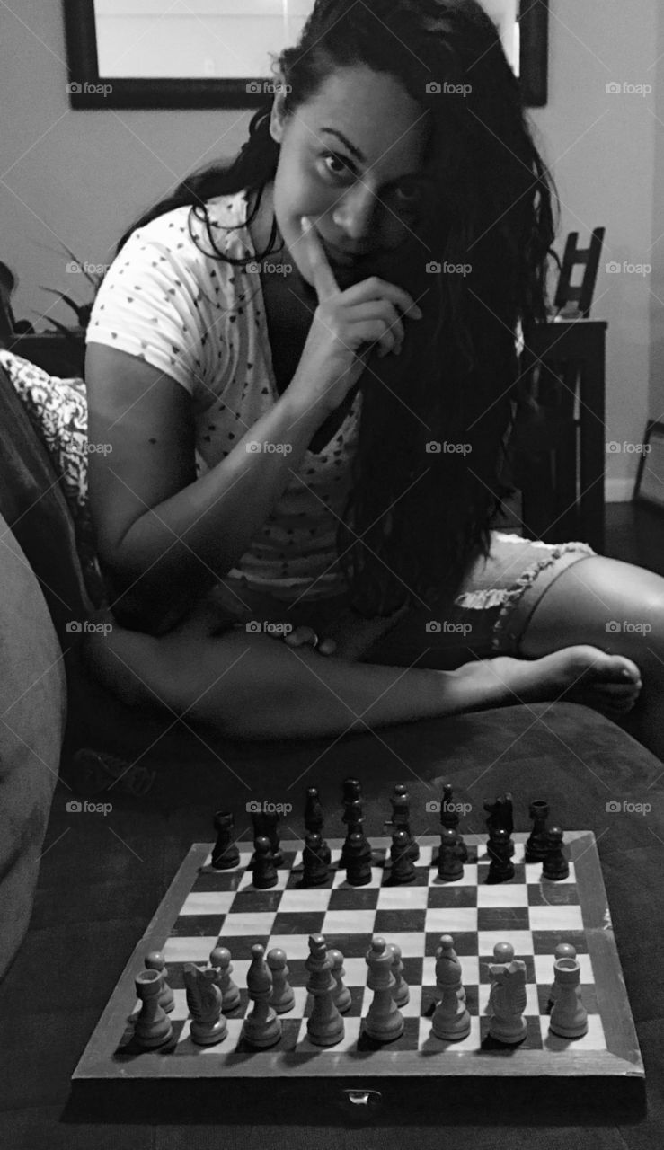 Chess black and white. Preparing for my first move!
