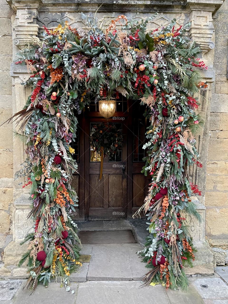 Decorated Winter doorway in the Countryside 