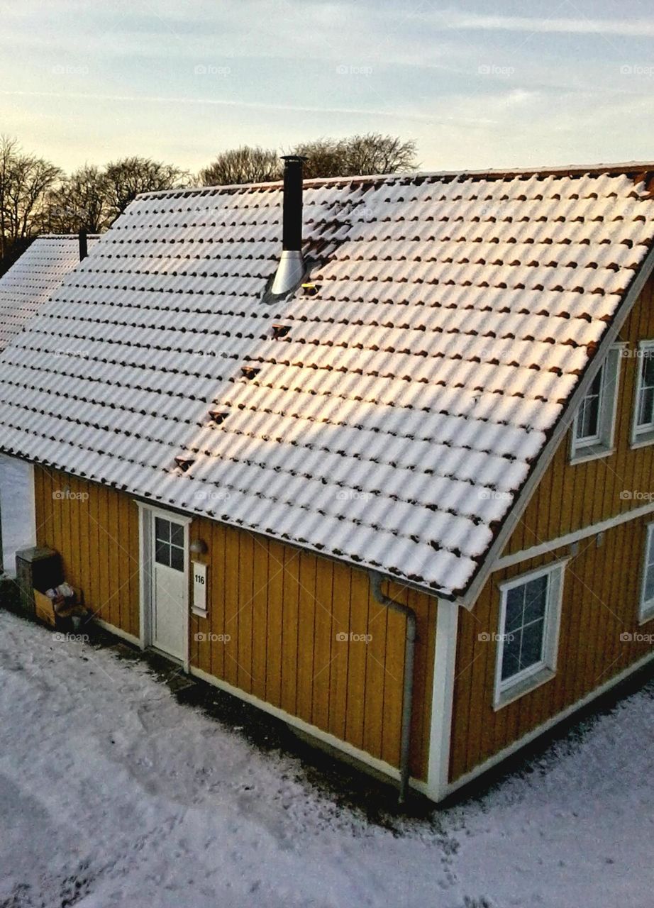 Beautiful snow-covered house in Denmark
