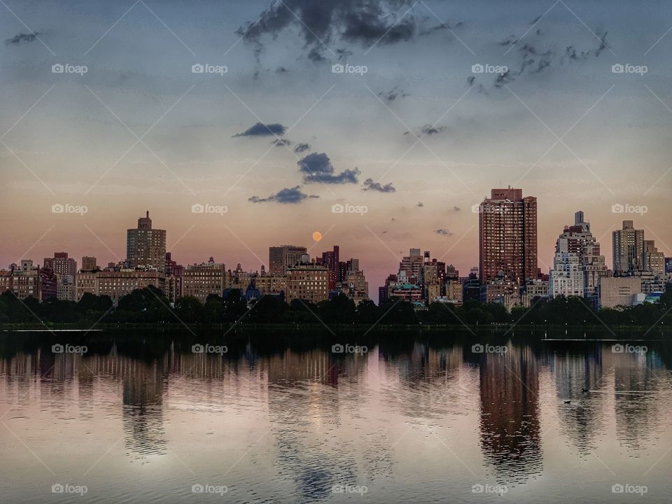 Reflection of A New York City moonscape. The sky was beautiful in its different colors.