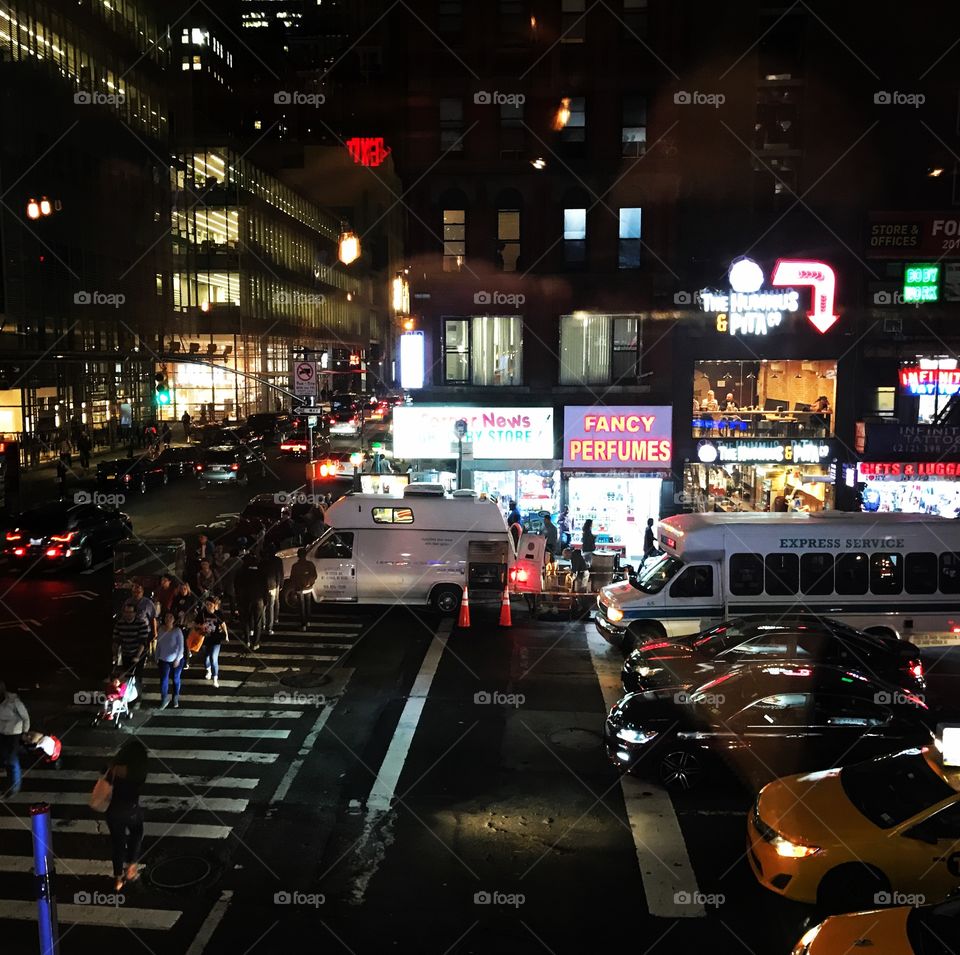 Street view from a restaurant in New York City.