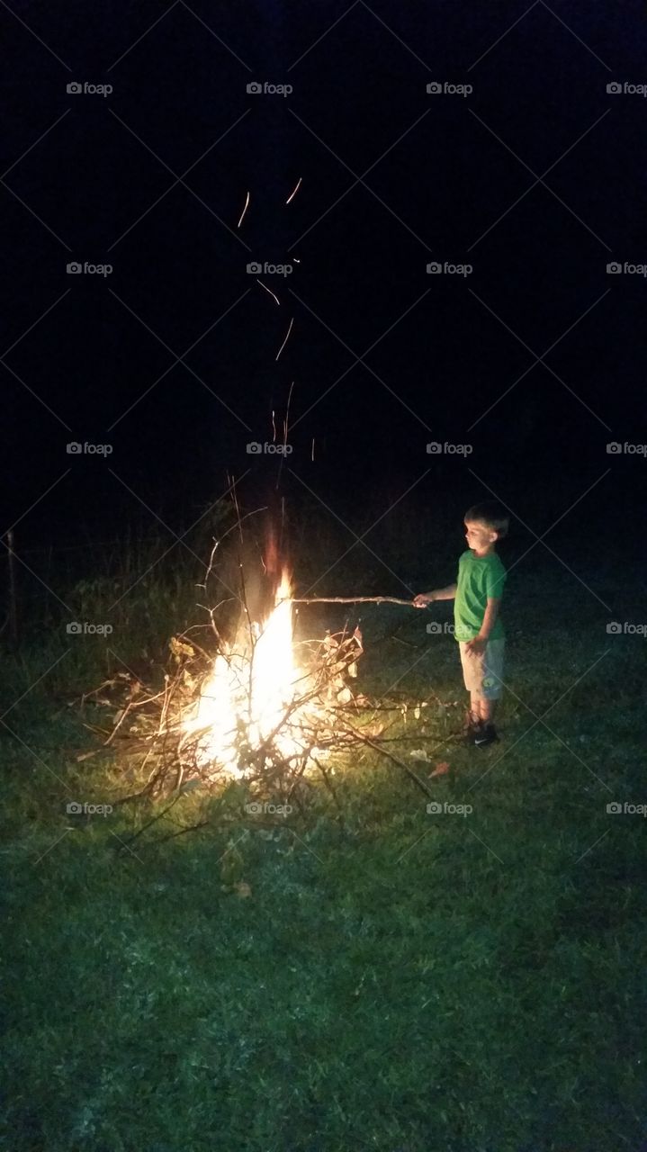 Boy & campfire