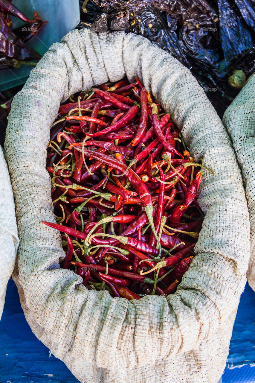 Dried chilies at the market 