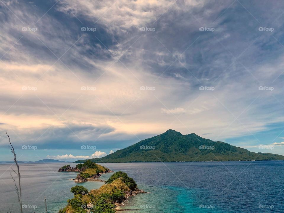 Beautiful view of an ocean and mountain. Sambawan Island Maripipi Biliran Philippines.