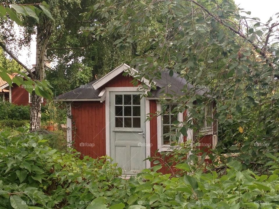 Little red swedish sommerhouse at Stockholm.
