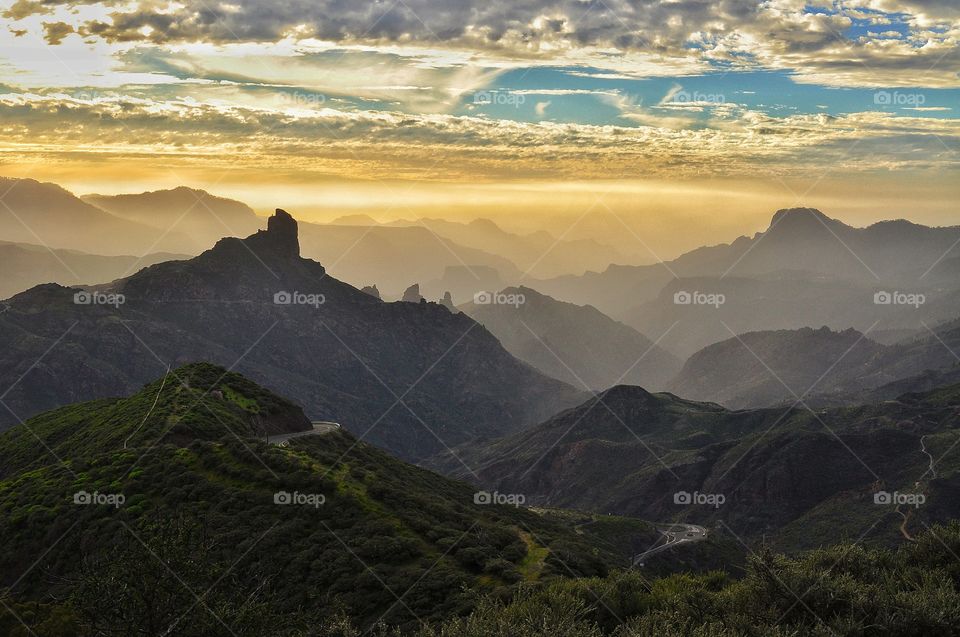 gran canaria mountain view - sunset in the mounrain range