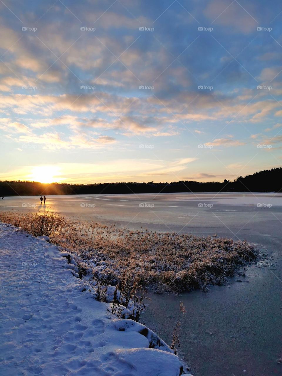 Walk on the ice in the sunset