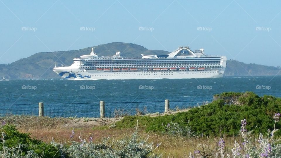 Cruise ship in motion.