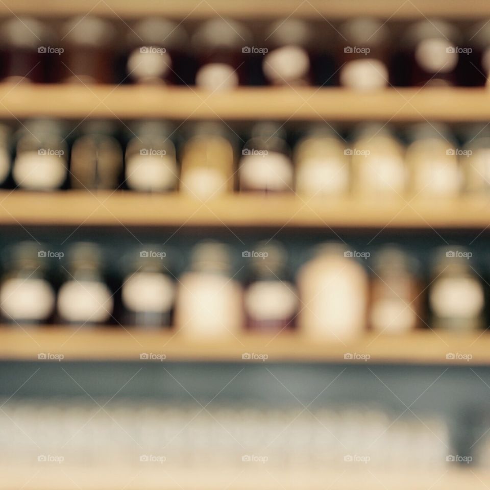 Blurred jars of goodies