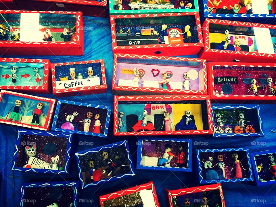 Sugar skull boxes. Beautiful art of Day of The Dead 