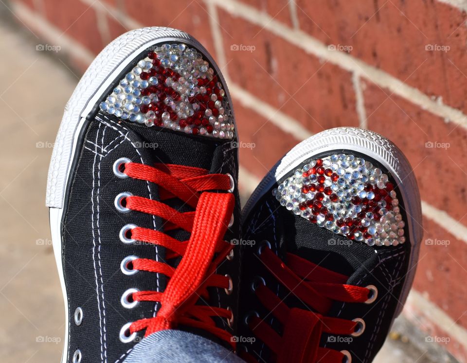 Hand-made baseball mom shoes. 