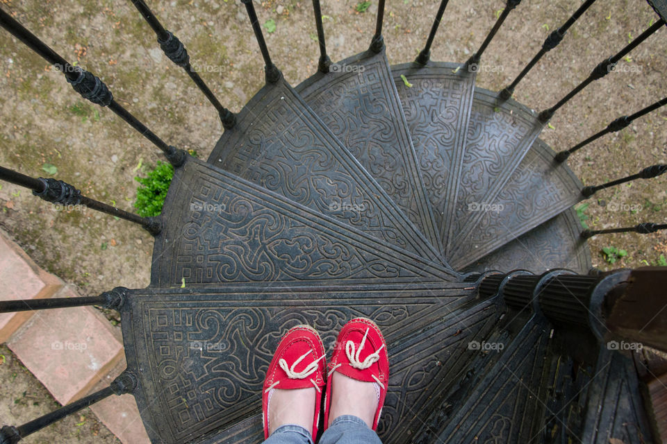 Foot selfie on stairs 