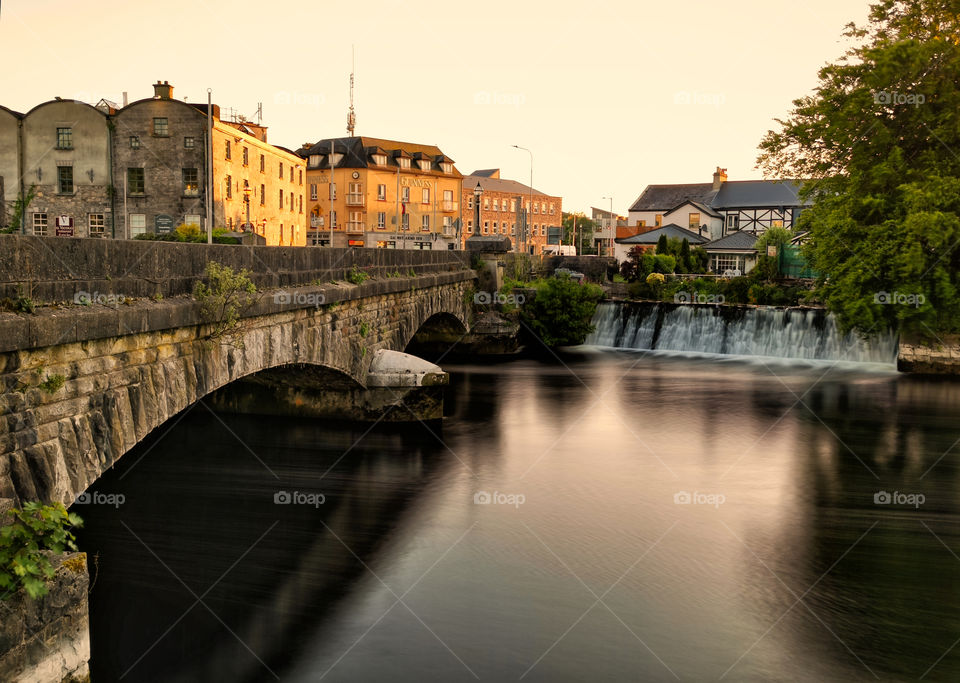 Corrib River waterfalls in tha Galway City