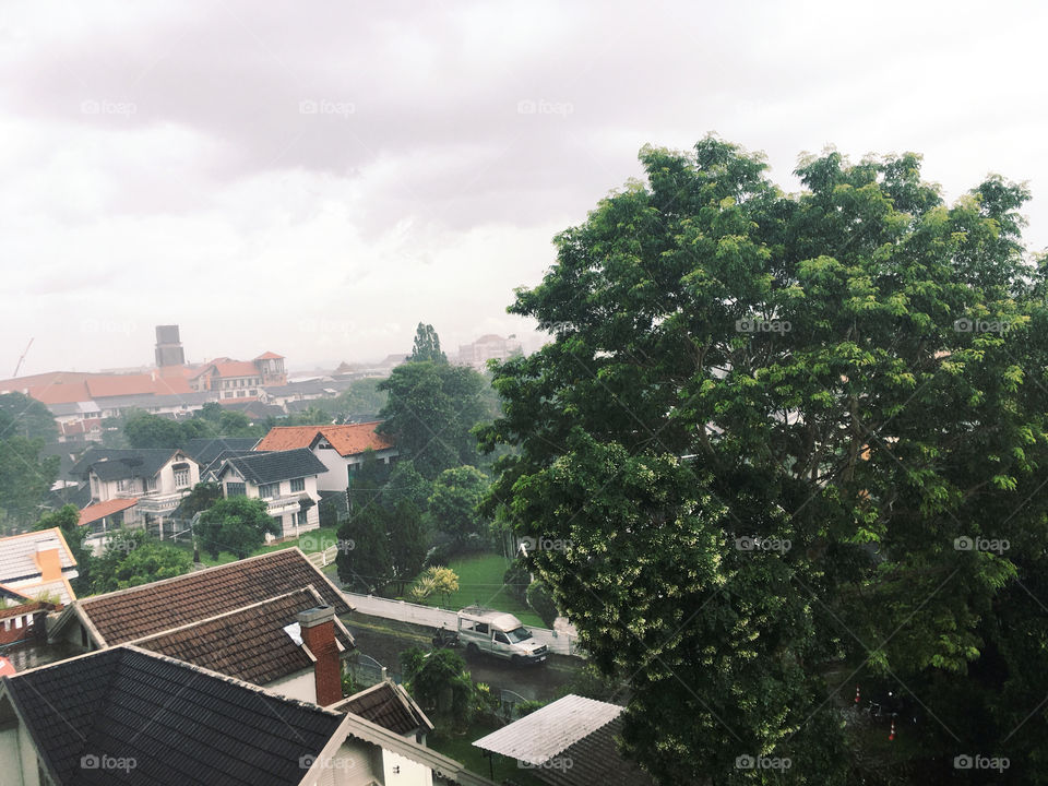 This is my view from my room when it is raining.