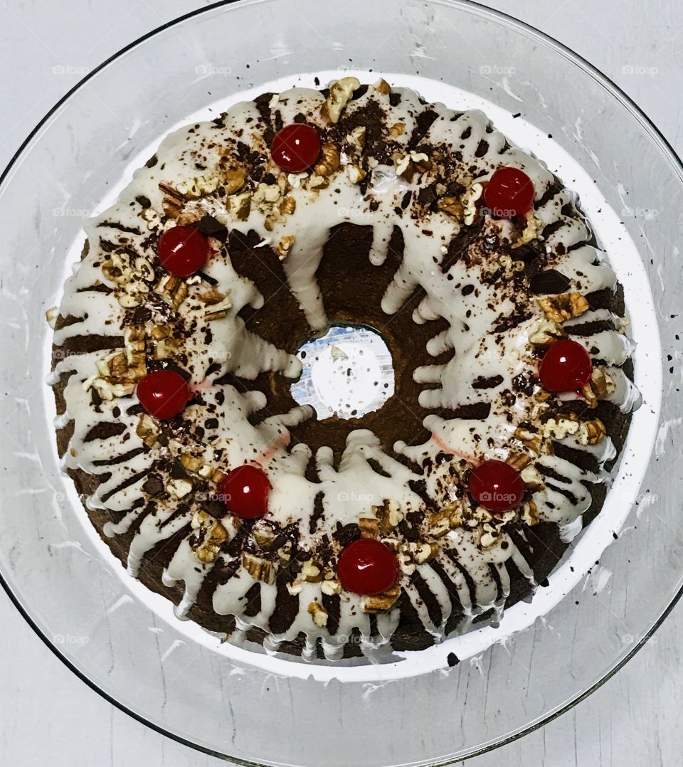 Bundt cake with nuts and cherries 