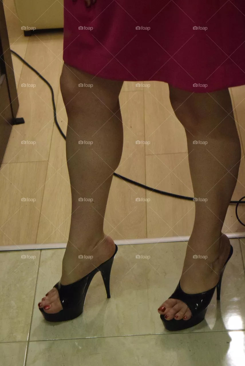 My sexy legs and feet in heels and Pink dress