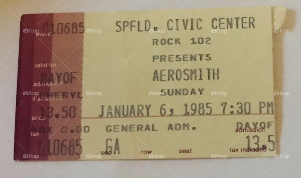 Aerosmith Concert Ticket 1-6-1985