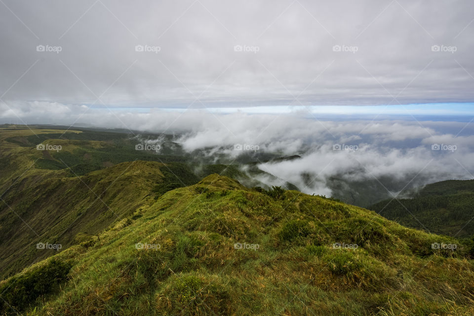 Hiking on Pico da Vara the highest mountain of Sao Miguel island, Azores, Portugal.