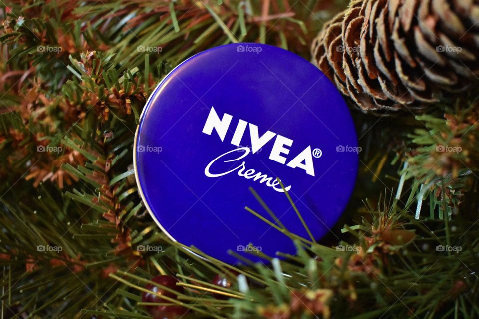 Nivea Crème Lotion on a fir Christmas tree