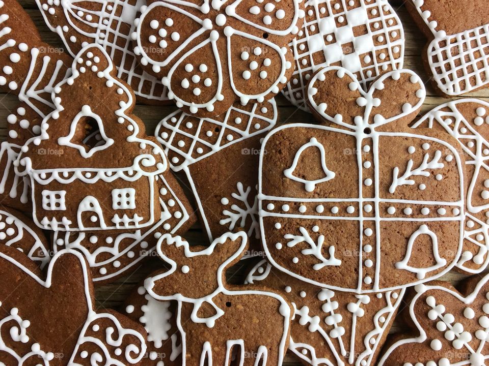 Close up of Christmas gingerbread cookies