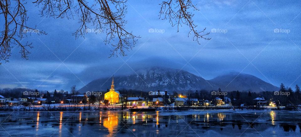 River and another coast with a mountain