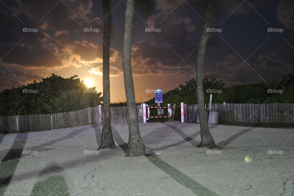 The moon rising at South Beach, Miami