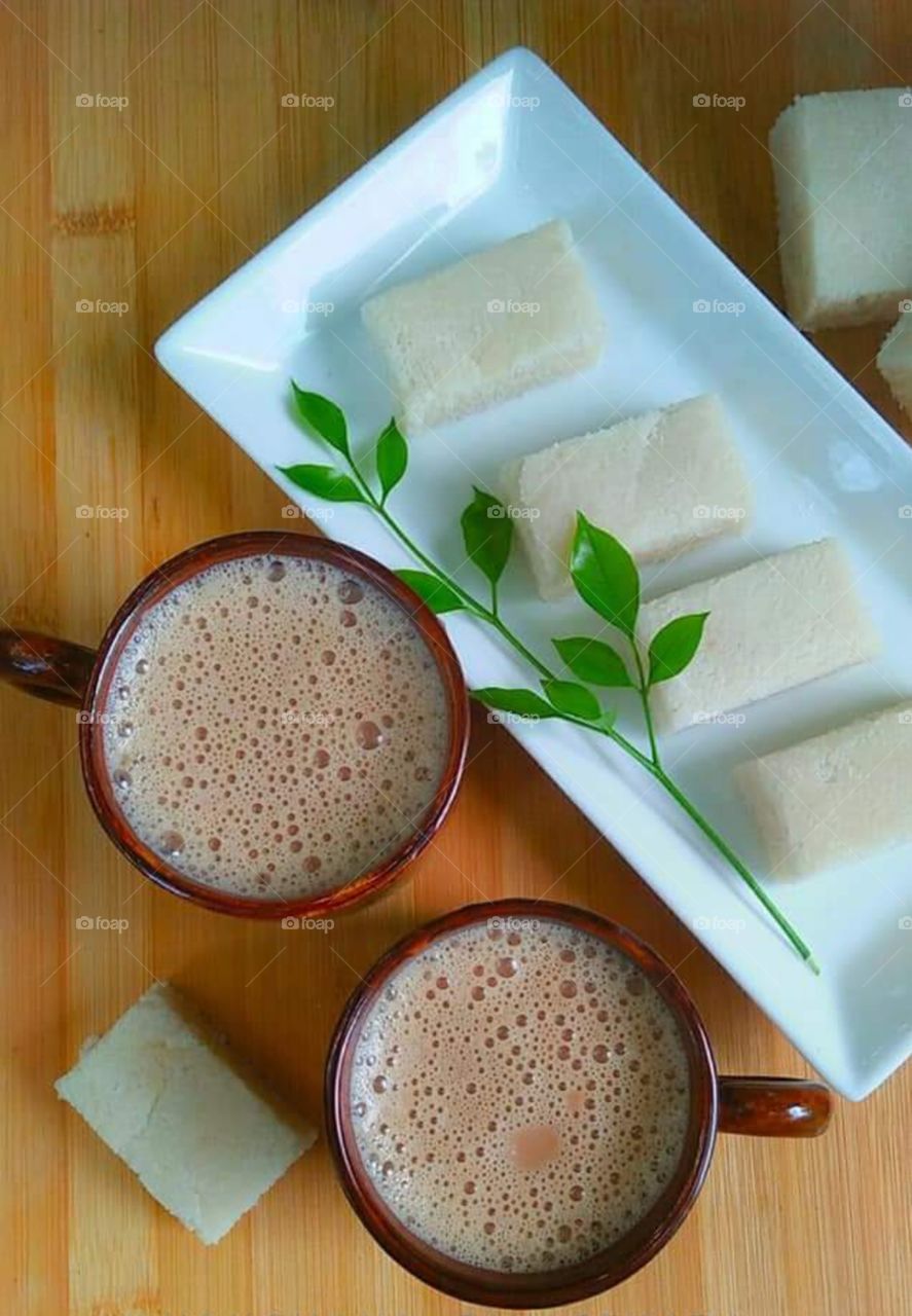 Delicious  Coconut Burfi With Hot Milk Tea ..For  Evening Tea Time