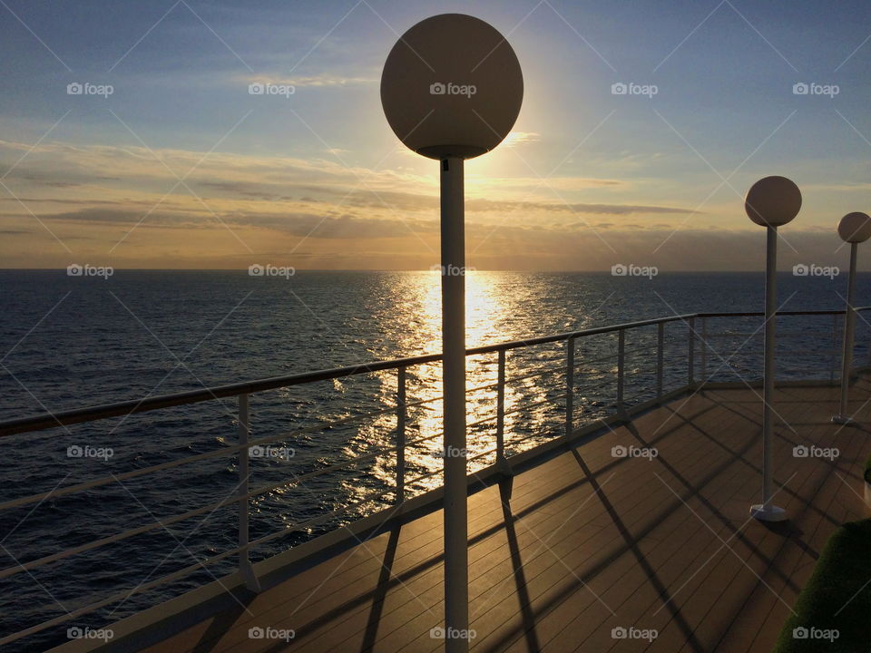 Mediterranian sea cruise ship sunset