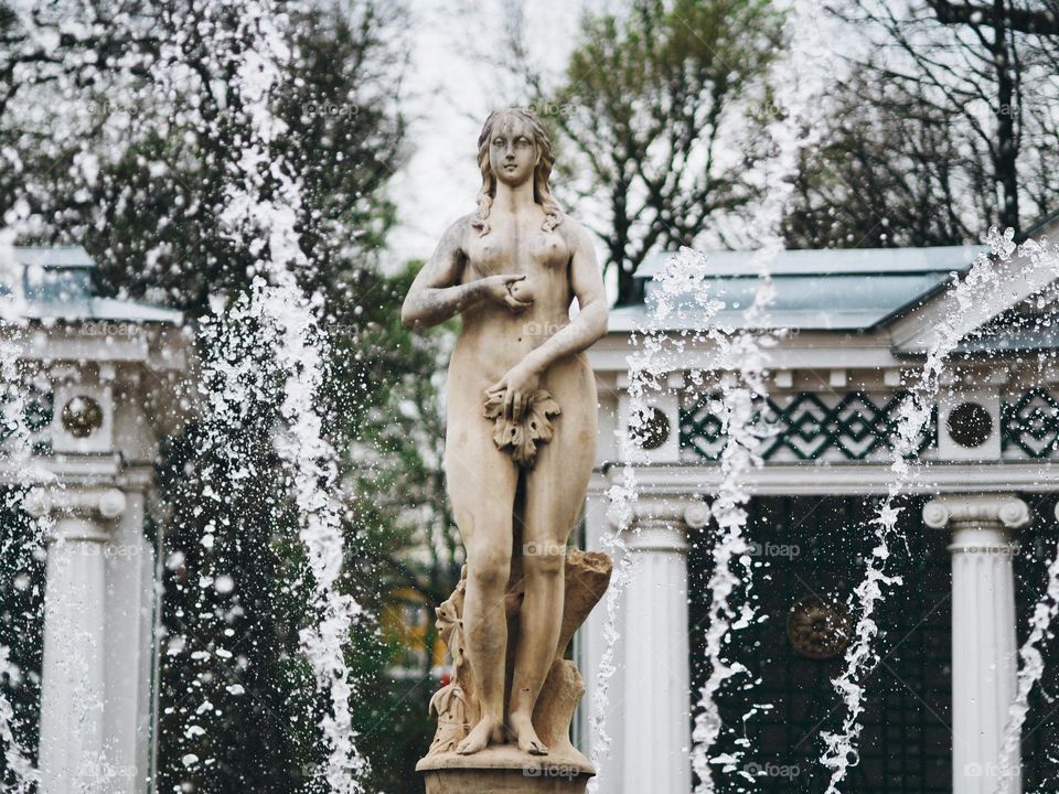 Beautiful historical fountains in park, Petersburg, Russia 