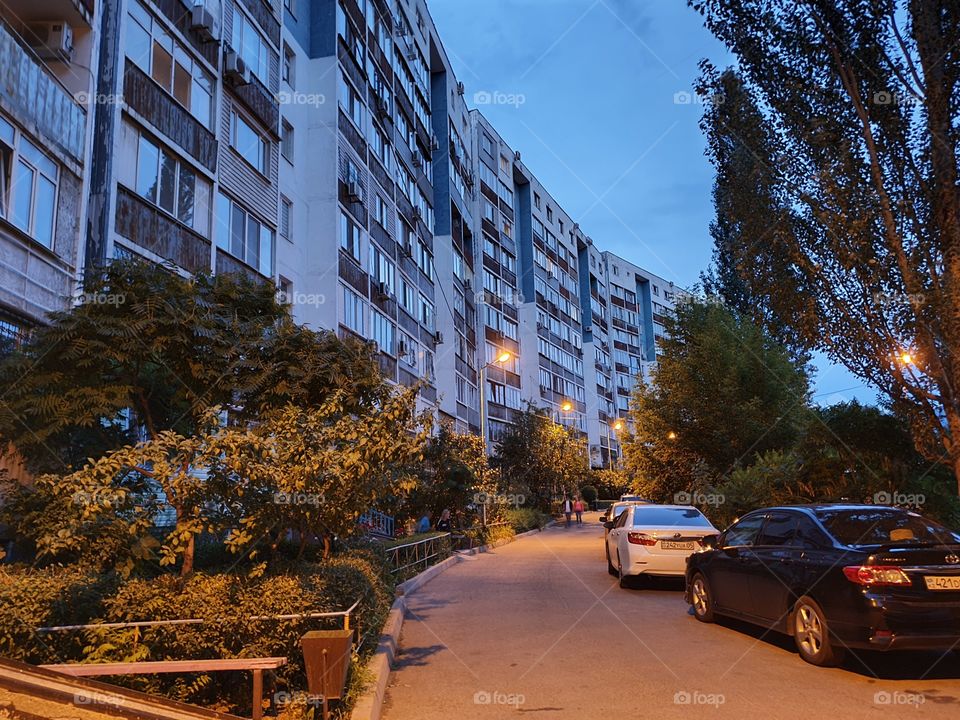 blue hour in the residential area