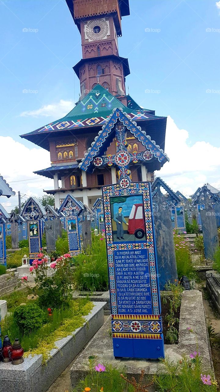 the merry cemetery, Săpânța, Romania. multiverse of blue crosses