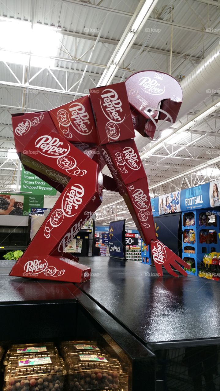 Dr. Pepper Time. Display at Walmart for Dr. Pepper and football season.