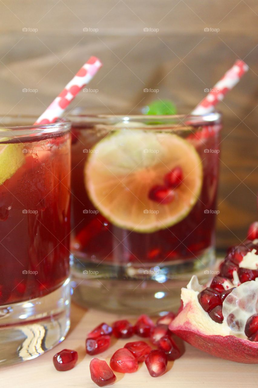 Pomegranate fruit juice in glass