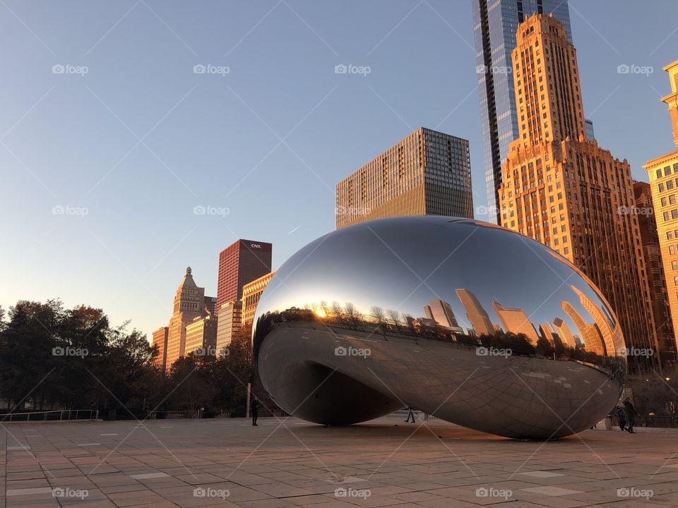Angle view of The Bean (Cloudgate) in Millennium Park, Chicago, Illinois 