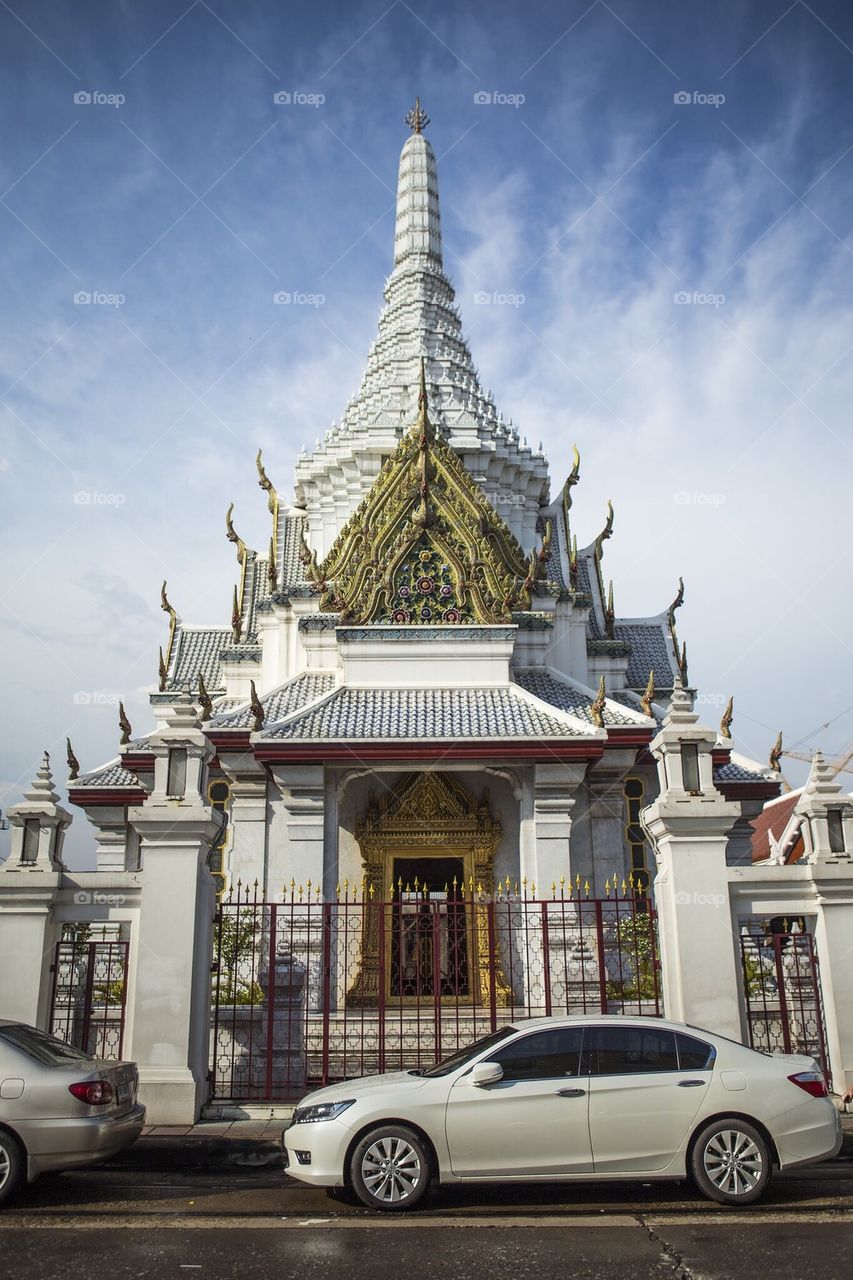 Car and temple