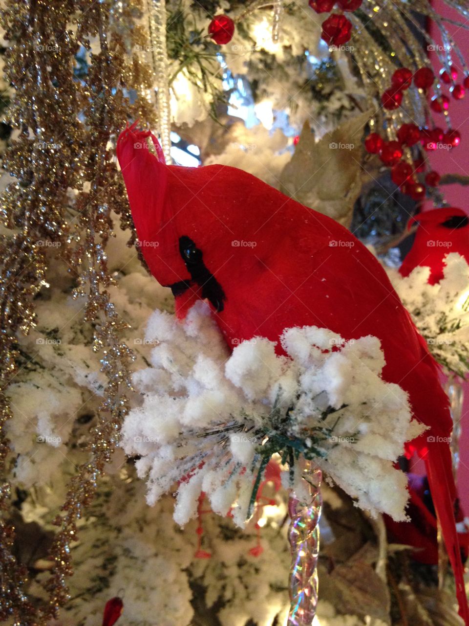 Christmas tree decorated with cardinals 