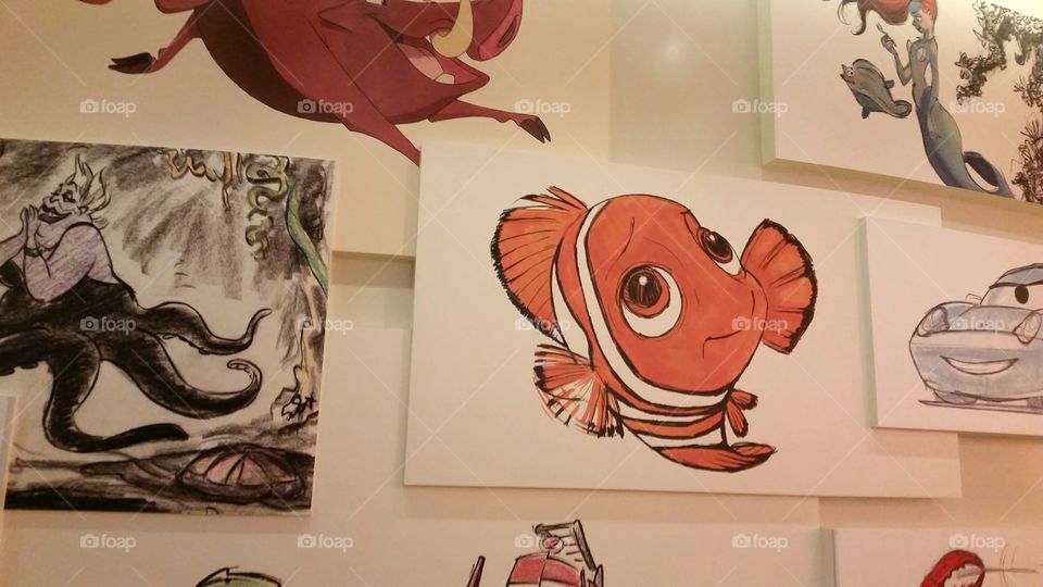 Drawings on the wall at Disney's Art of Animation resort