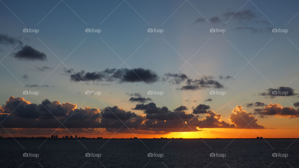 Miami shoreline skyline sunset beach beachfront seafront 