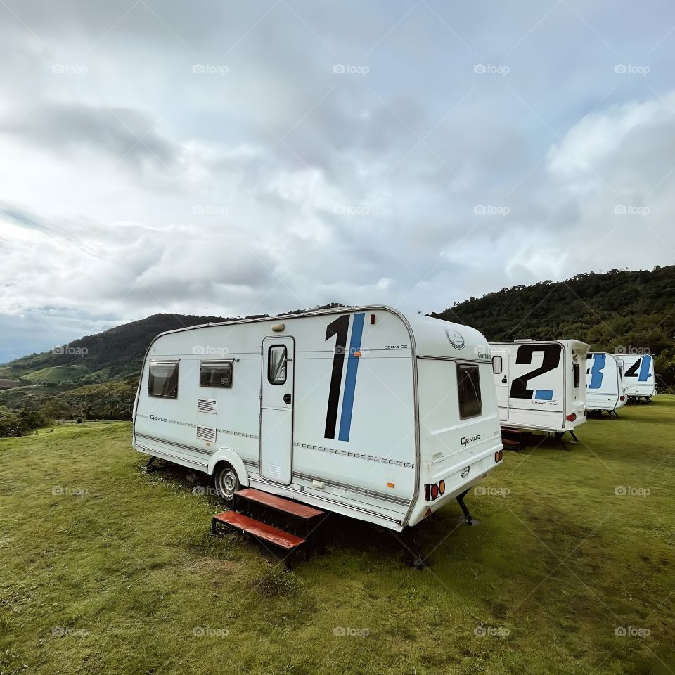 camping bus on the mountain