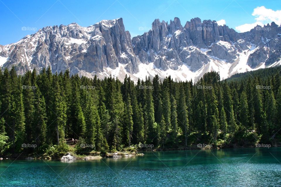 Lake carezza and the latemar mountain