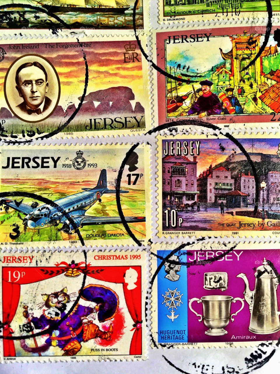 Close up on postal stamps