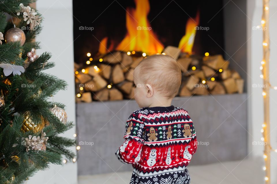 Christmas tree and baby 