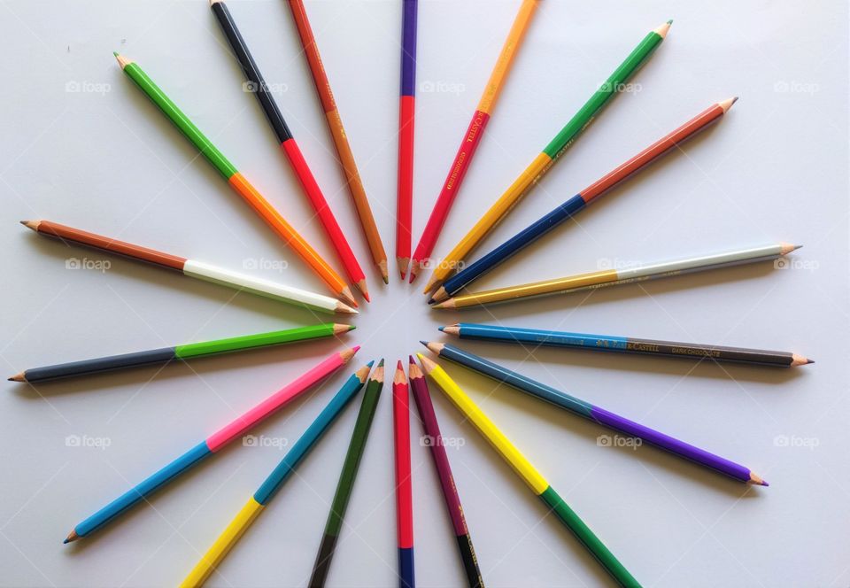 flat lay of colorful pencils