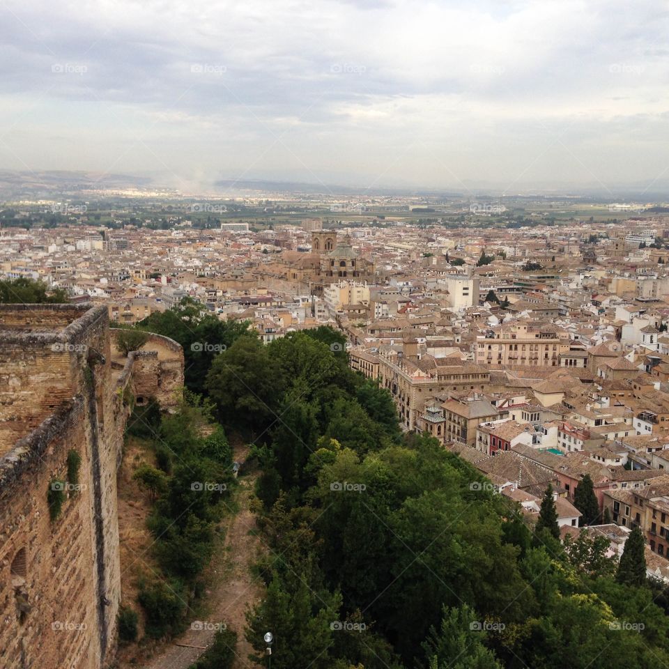 Granada City view from the Alhambra in Granada in Spain