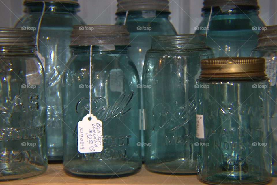 Vintage Aqua Glass Ball Mason Jars