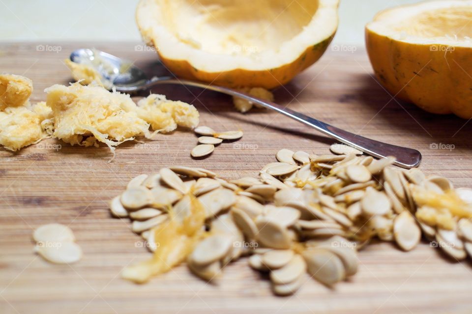 Close-up of acorn squash on table