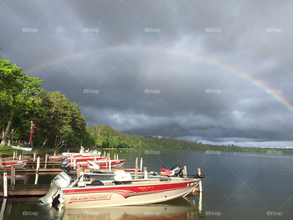 Rainbow over northwoods lake