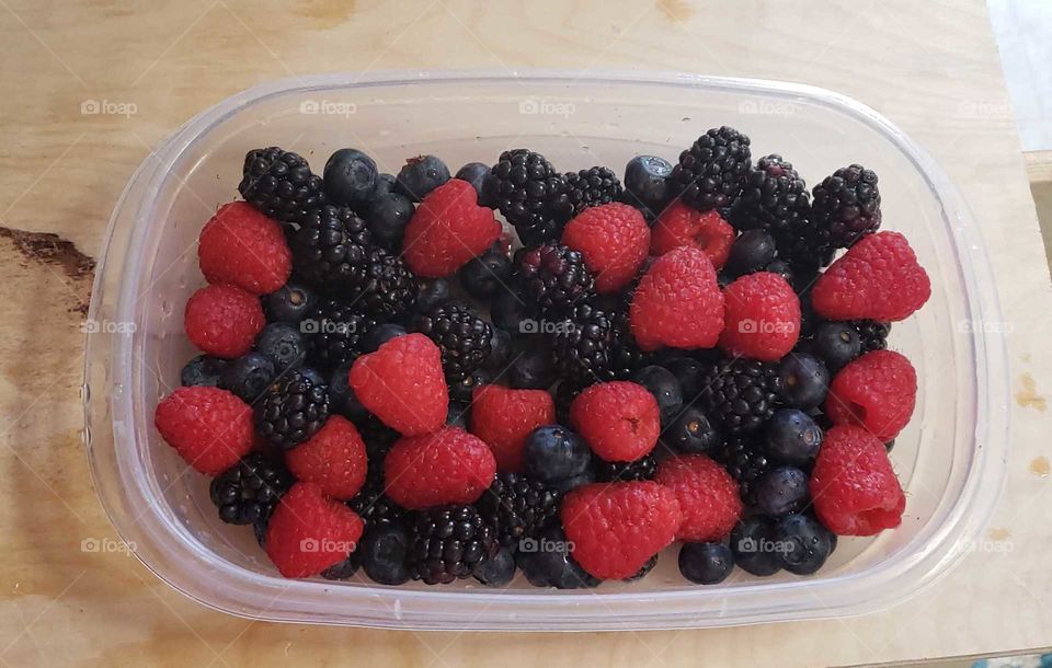 raspberries,  blueberries, blackberries